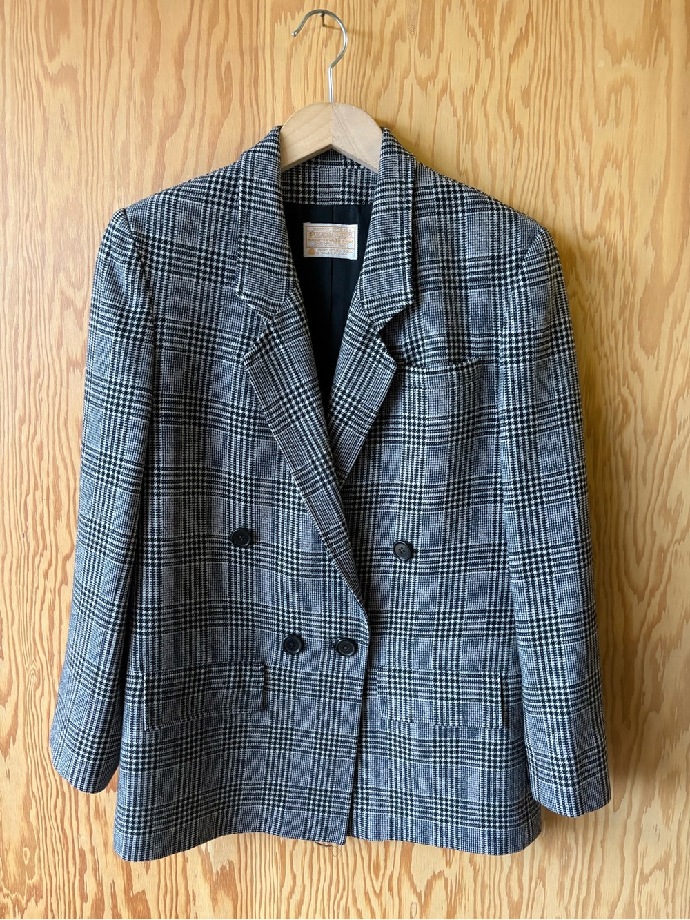 Vintage Pendleton Black & Gray Glen Plaid Double-Breasted Blazer